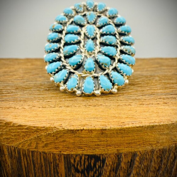 Navajo Sterling Silver Cluster Ring – Kingman Turquoise – Mathilda Benally - Picture 2 of 5